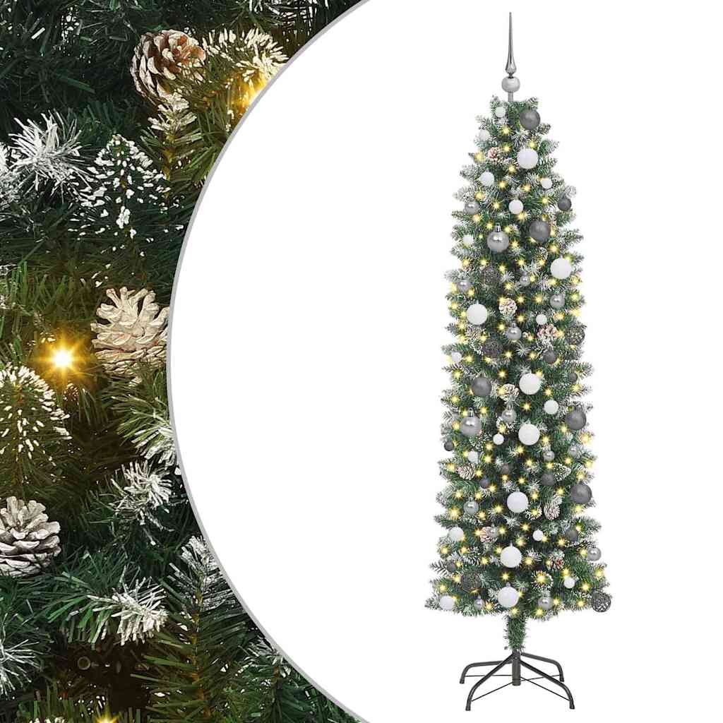 Konstgjort smalt julträd Grön och Vit 210 cm