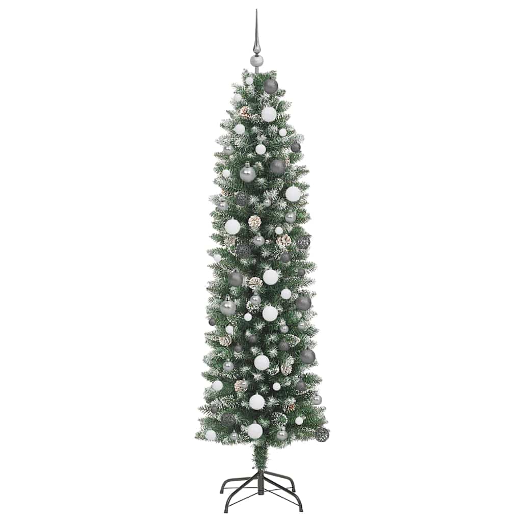 Konstgjort smalt julträd Grön och Vit 210 cm