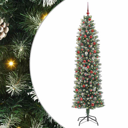 Konstgjort smalt julträd Grön och Vit 210 cm