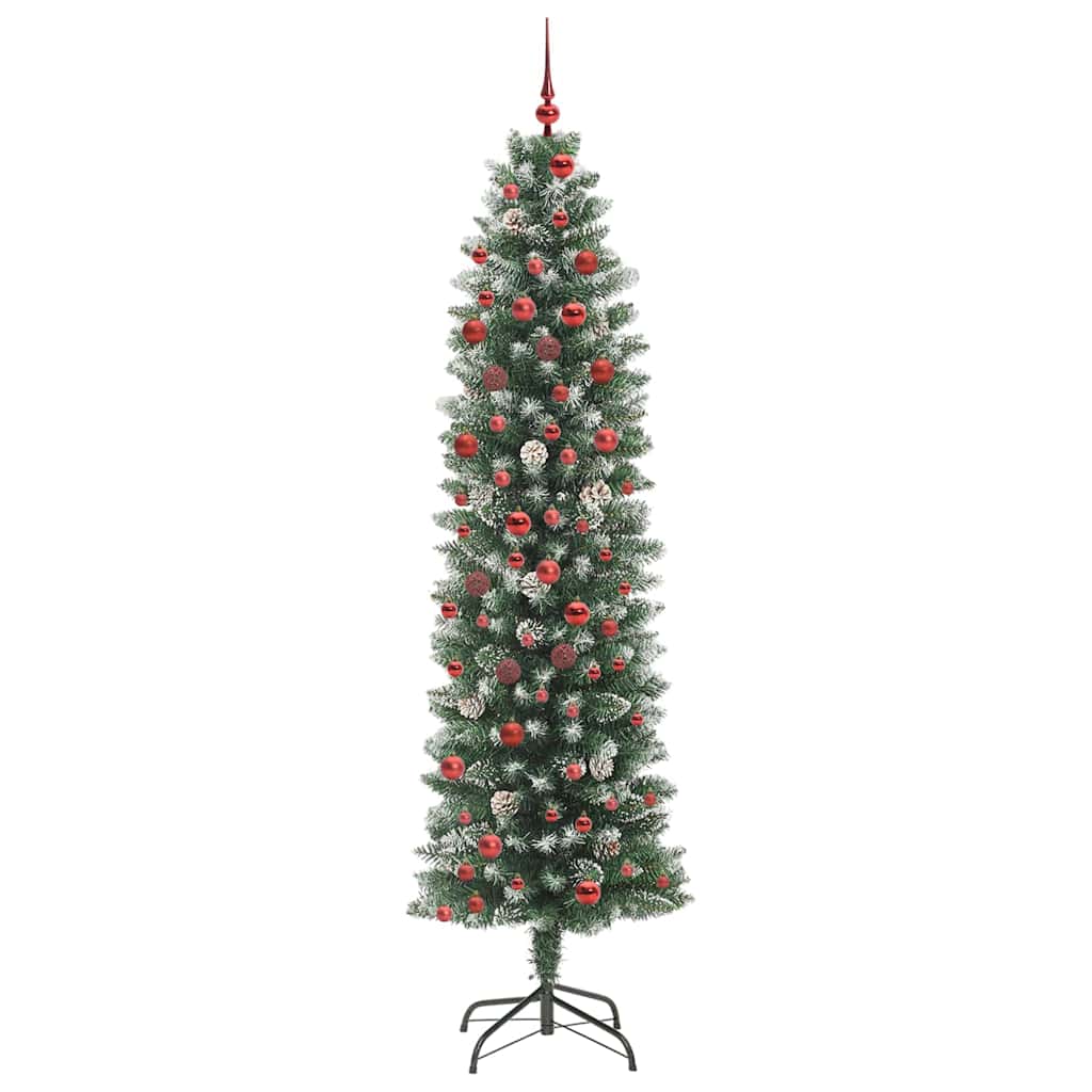 Konstgjort smalt julträd Grön och Vit 210 cm