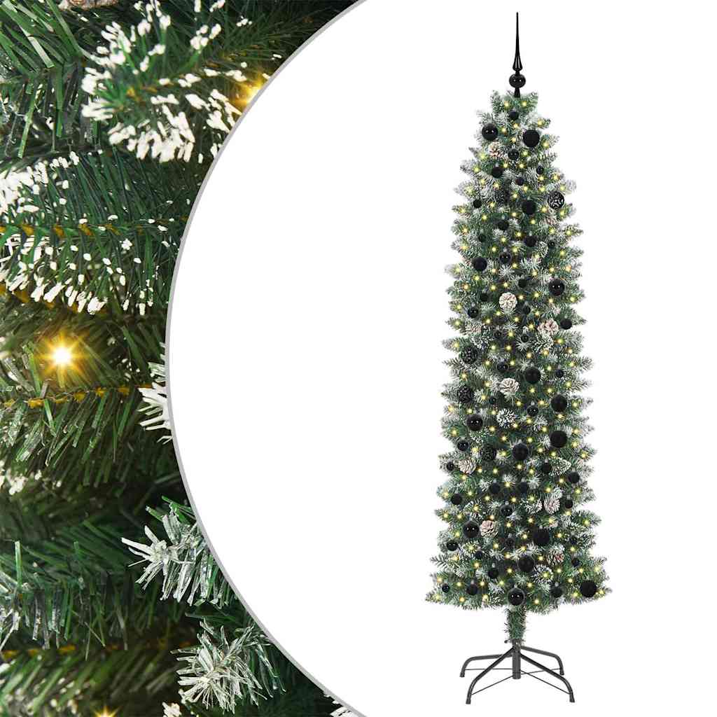 Konstgjort smalt julträd Grön och Vit 210 cm
