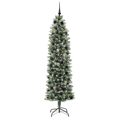 Konstgjort smalt julträd Grön och Vit 210 cm
