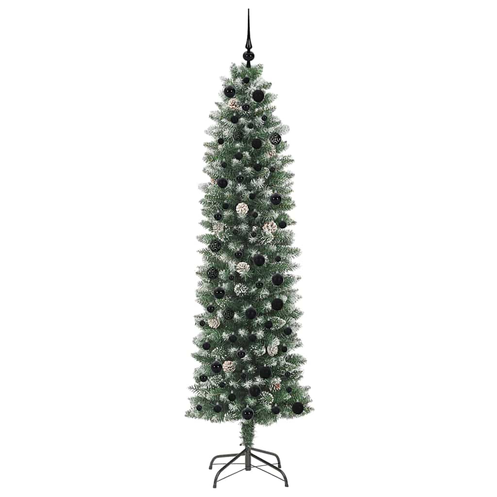 Konstgjort smalt julträd Grön och Vit 210 cm