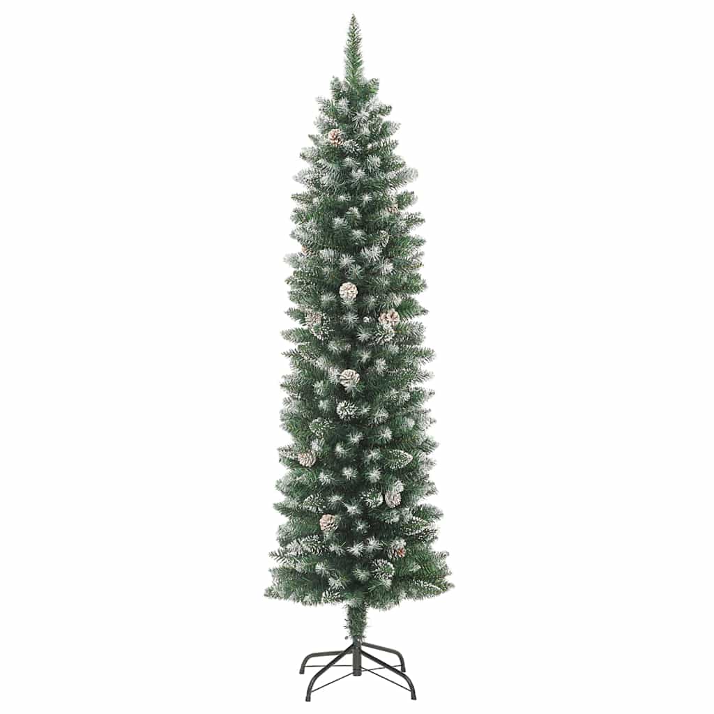 Konstgjort smalt julträd Grön och Vit 210 cm