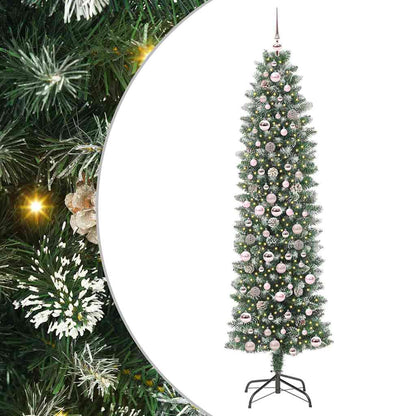 Konstgjort smalt julträd Grön och Vit 210 cm