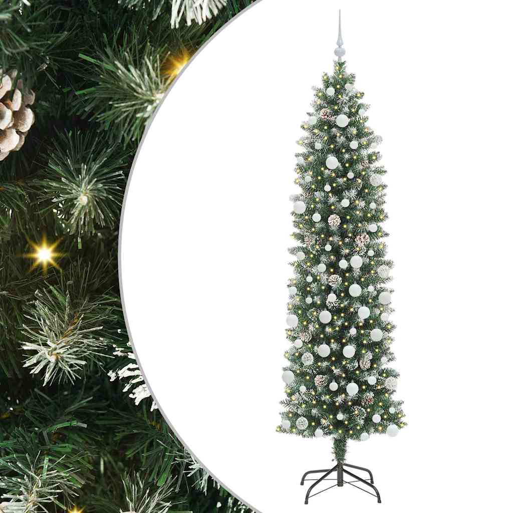 Konstgjort smalt julträd Grön och Vit 210 cm