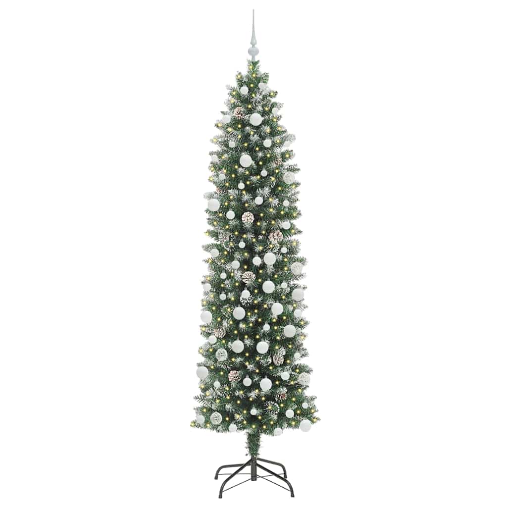 Konstgjort smalt julträd Grön och Vit 210 cm