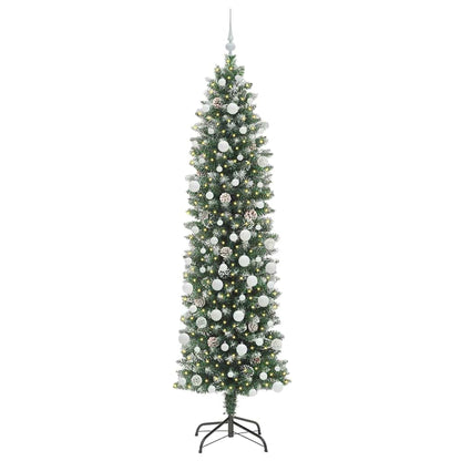 Konstgjort smalt julträd Grön och Vit 210 cm