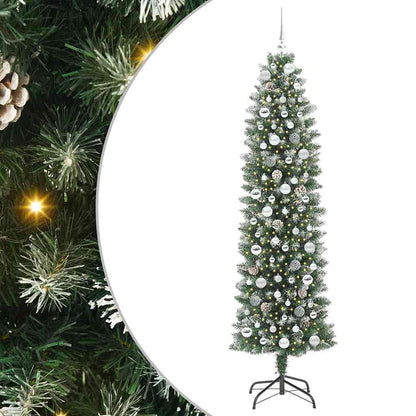 Konstgjort smalt julträd Grön och Vit 210 cm