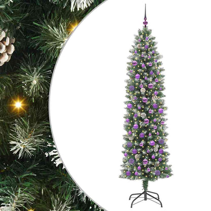 Konstgjort smalt julträd Grön och Vit 210 cm