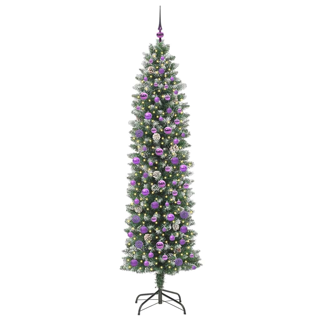 Konstgjort smalt julträd Grön och Vit 210 cm