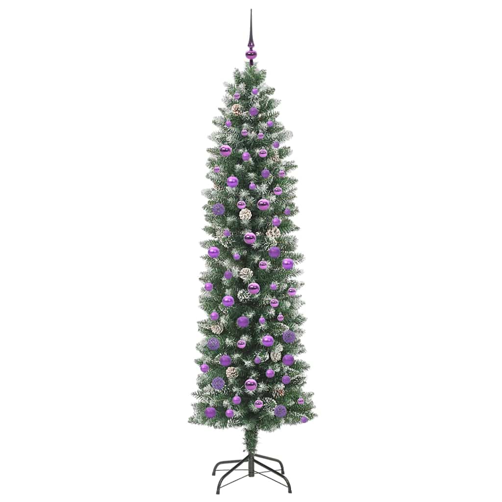 Konstgjort smalt julträd Grön och Vit 210 cm