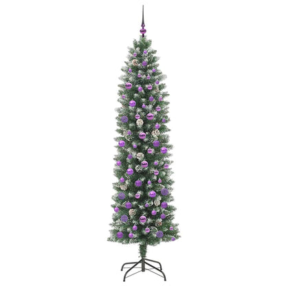 Konstgjort smalt julträd Grön och Vit 210 cm