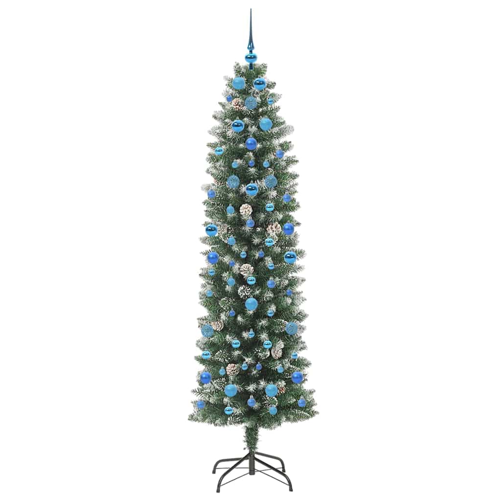 Konstgjort smalt julträd Grön och Vit 210 cm