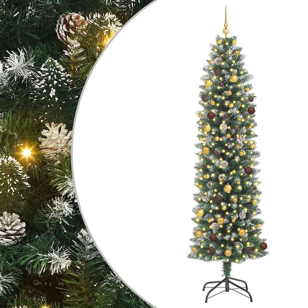 Konstgjort smalt julträd Grön och Vit 240 cm