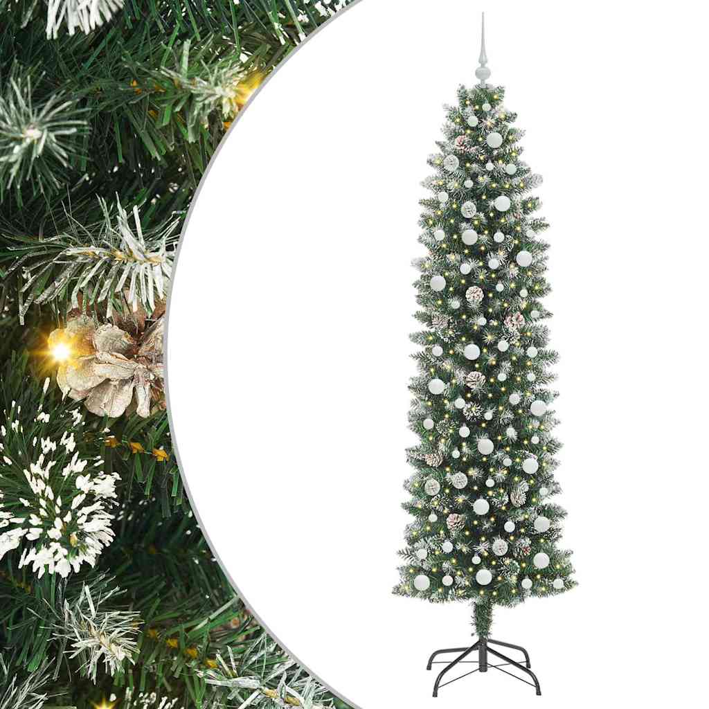 Konstgjort smalt julträd Grön och Vit 240 cm