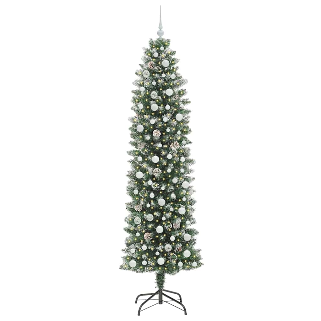 Konstgjort smalt julträd Grön och Vit 240 cm