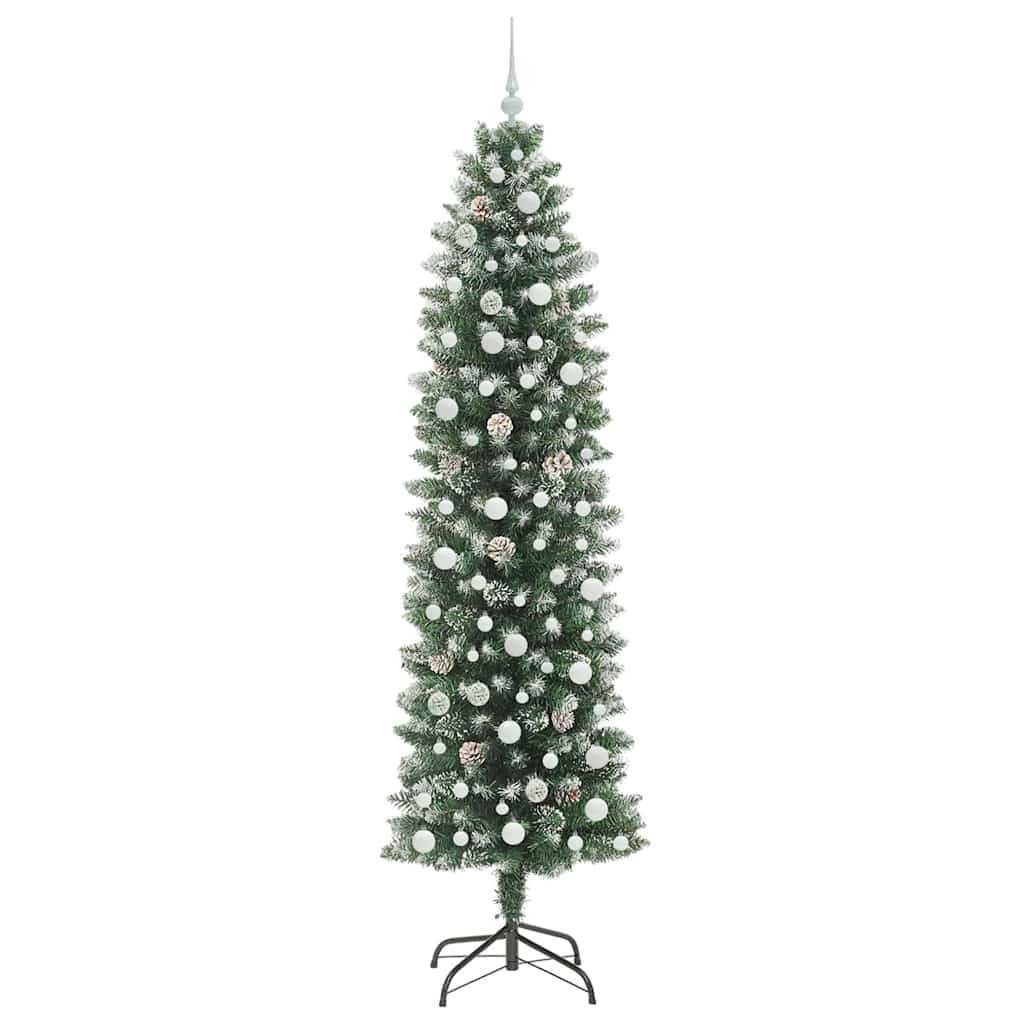 Konstgjort smalt julträd Grön och Vit 240 cm