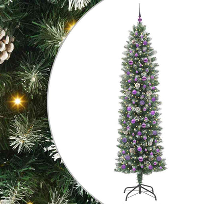 Konstgjort smalt julträd Grön och Vit 240 cm