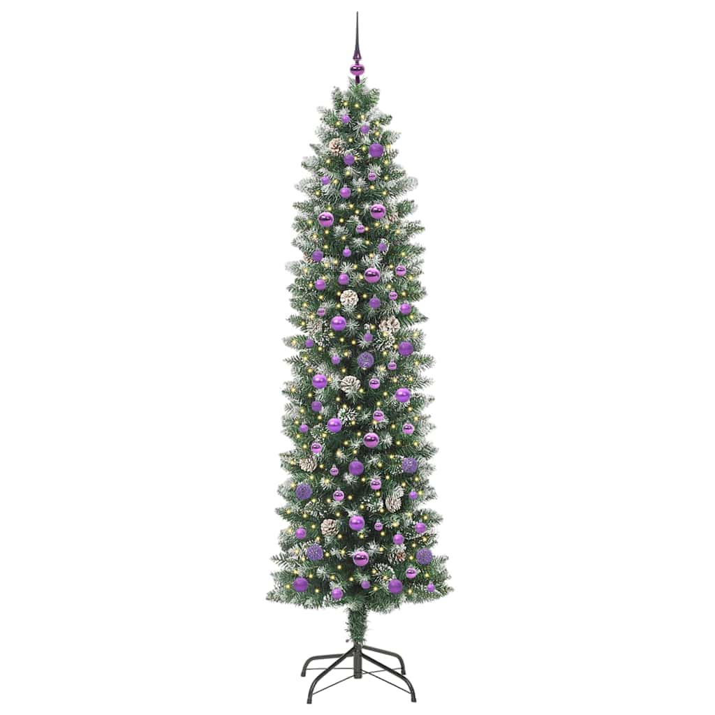 Konstgjort smalt julträd Grön och Vit 240 cm
