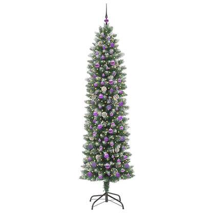 Konstgjort smalt julträd Grön och Vit 240 cm