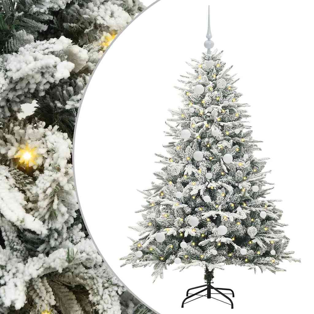 Konstgjord Förbelyst Julgran med Bollsats Grön 150 cm