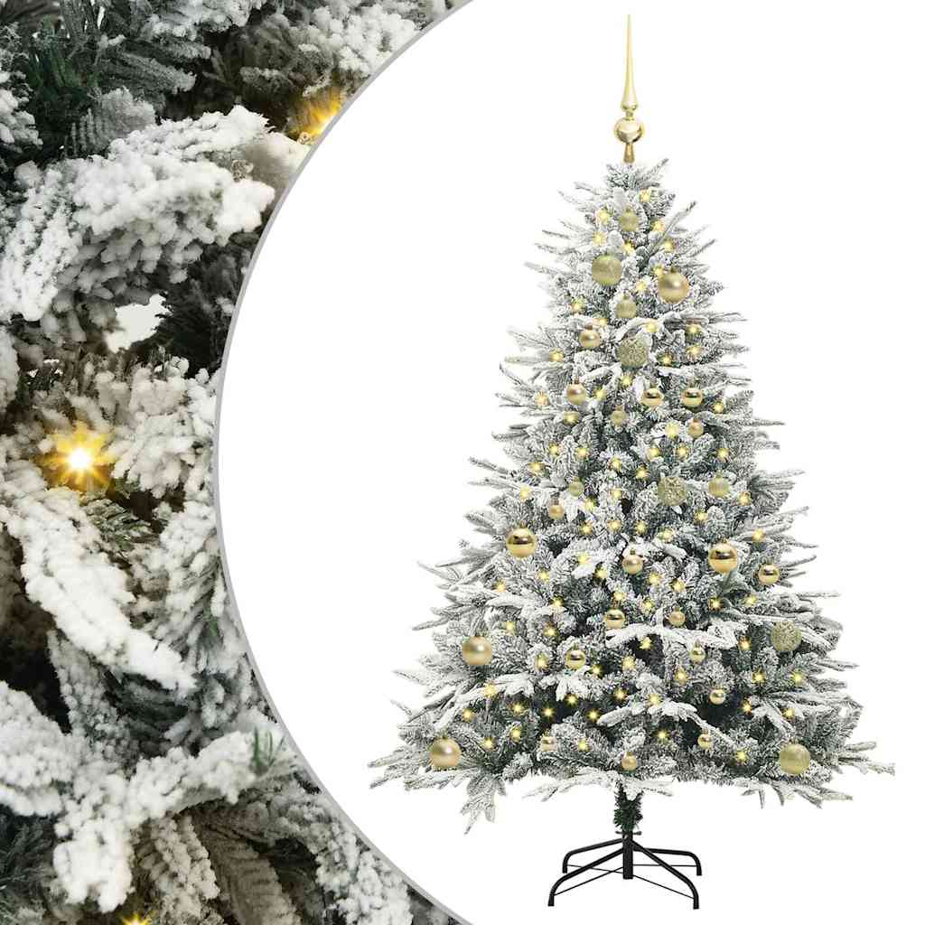Konstgjord Förbelyst Julgran med Bollsats Grön 150 cm