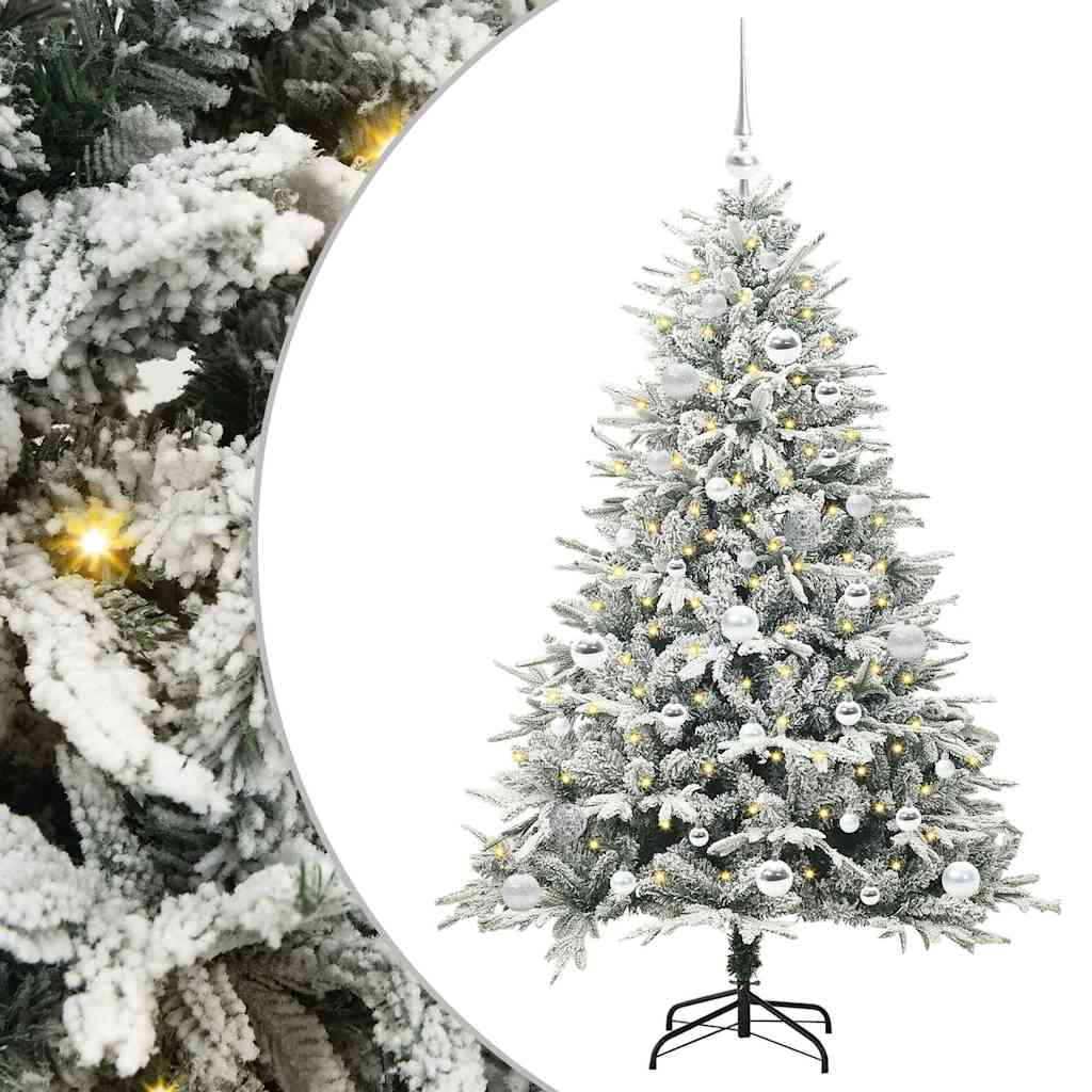 Konstgjord Förbelyst Julgran med Bollsats Grön 150 cm
