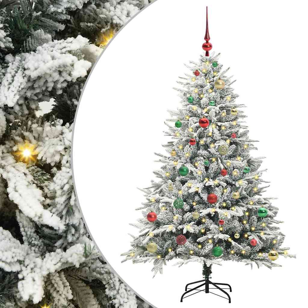 Konstgjord Förbelyst Julgran med Bollsats Grön 150 cm