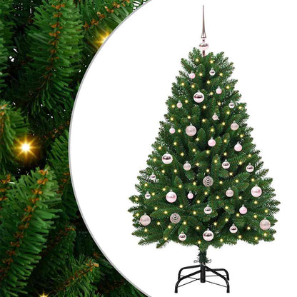 Konstgjord julgran med topp och julkulor 120 cm 150 LED-lampor