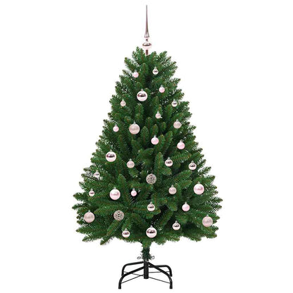 Konstgjord julgran med topp och julkulor 120 cm 150 LED-lampor