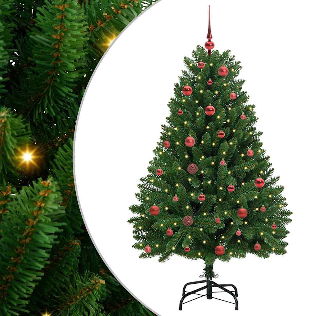 Konstgjord julgran 150 cm 150 LED-lampor Varmvit PVC och stål