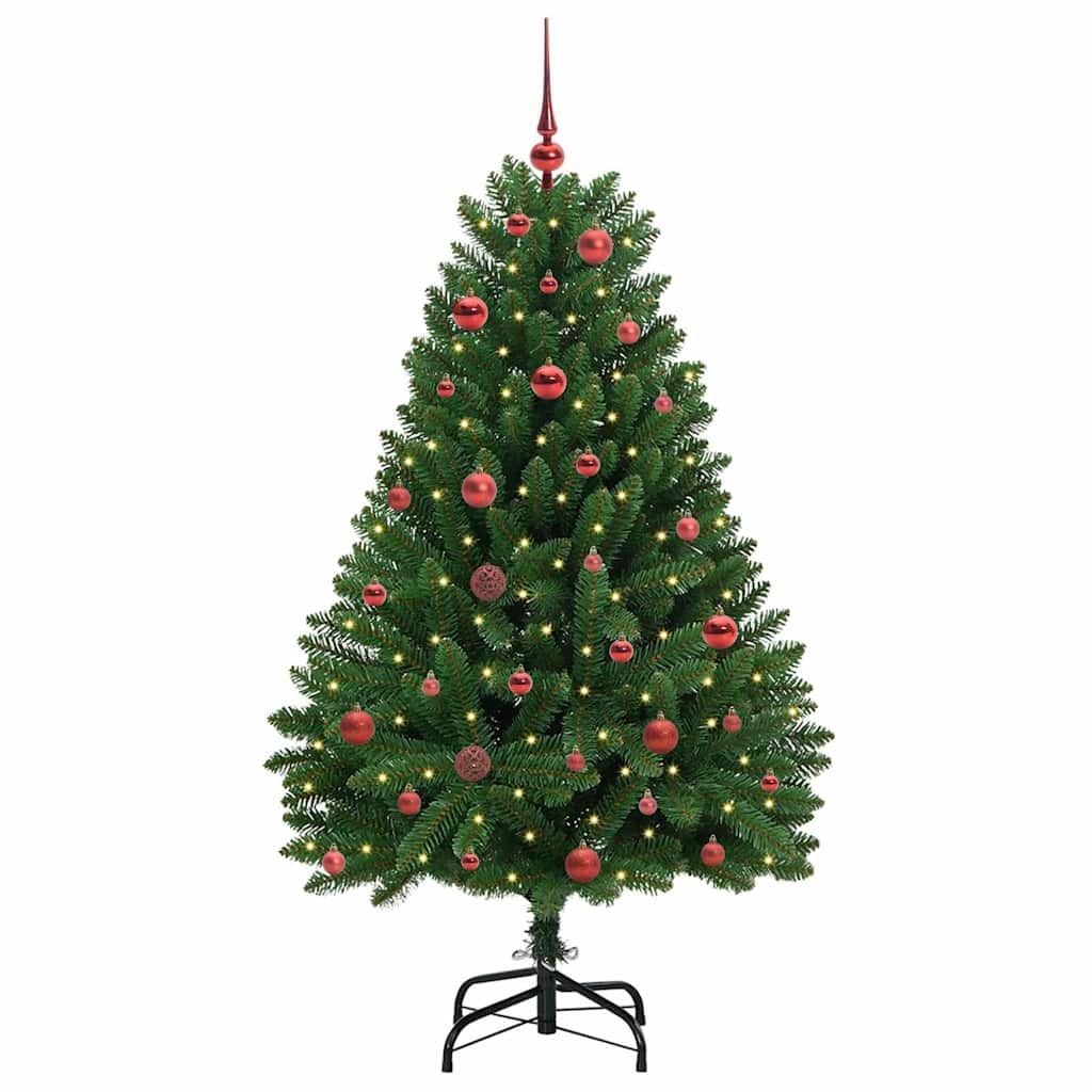 Konstgjord julgran 150 cm 150 LED-lampor Varmvit PVC och stål