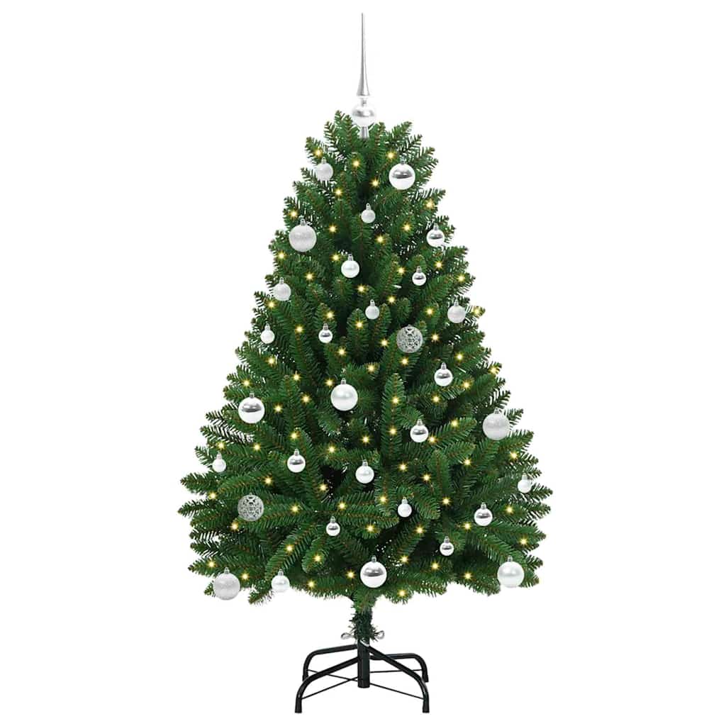 Konstgjord julgran 150 cm 150 LED-lampor Varmvit PVC och stål