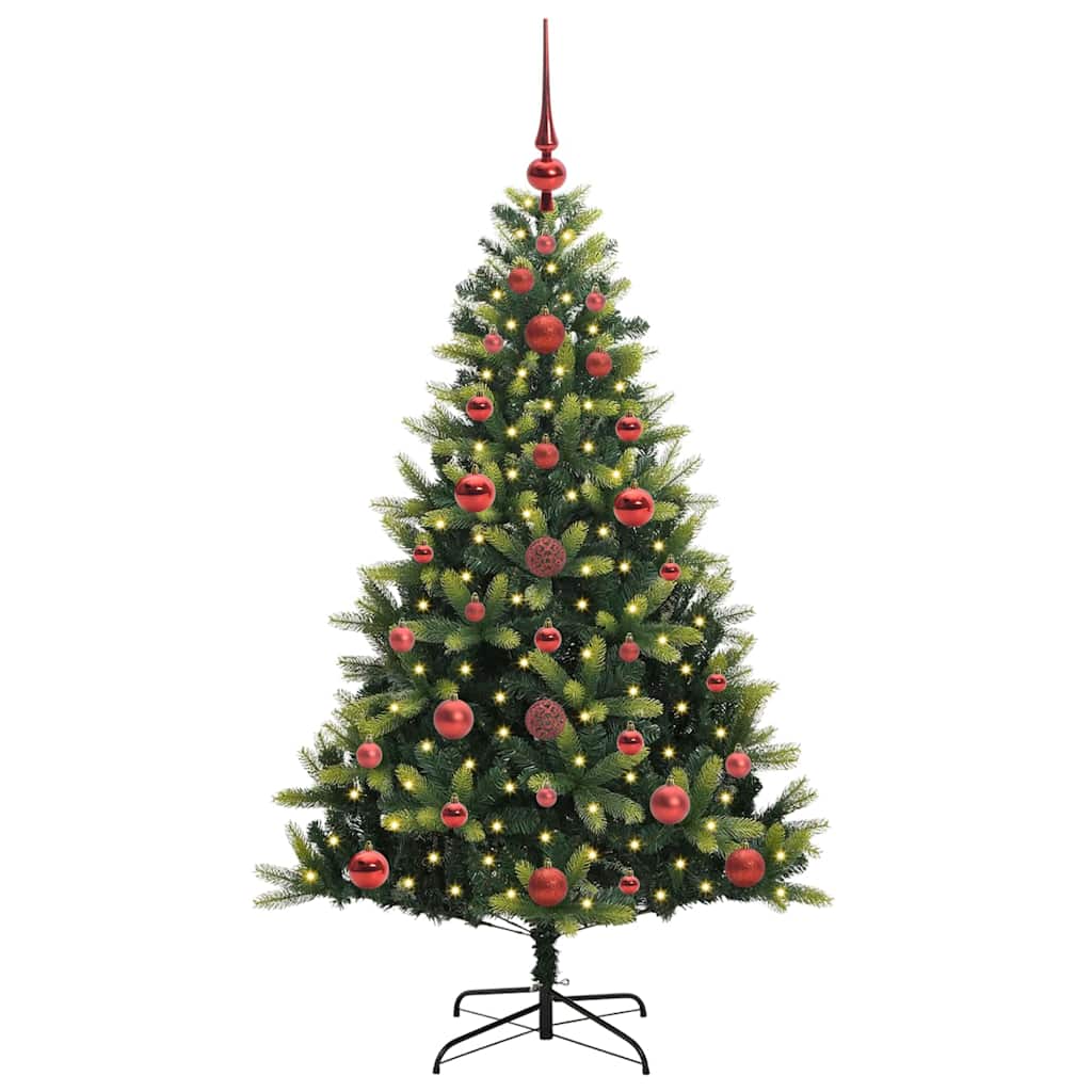 Konstgjort Fällbart Julträd 150 LEDs Grön 120 cm PVC och PE