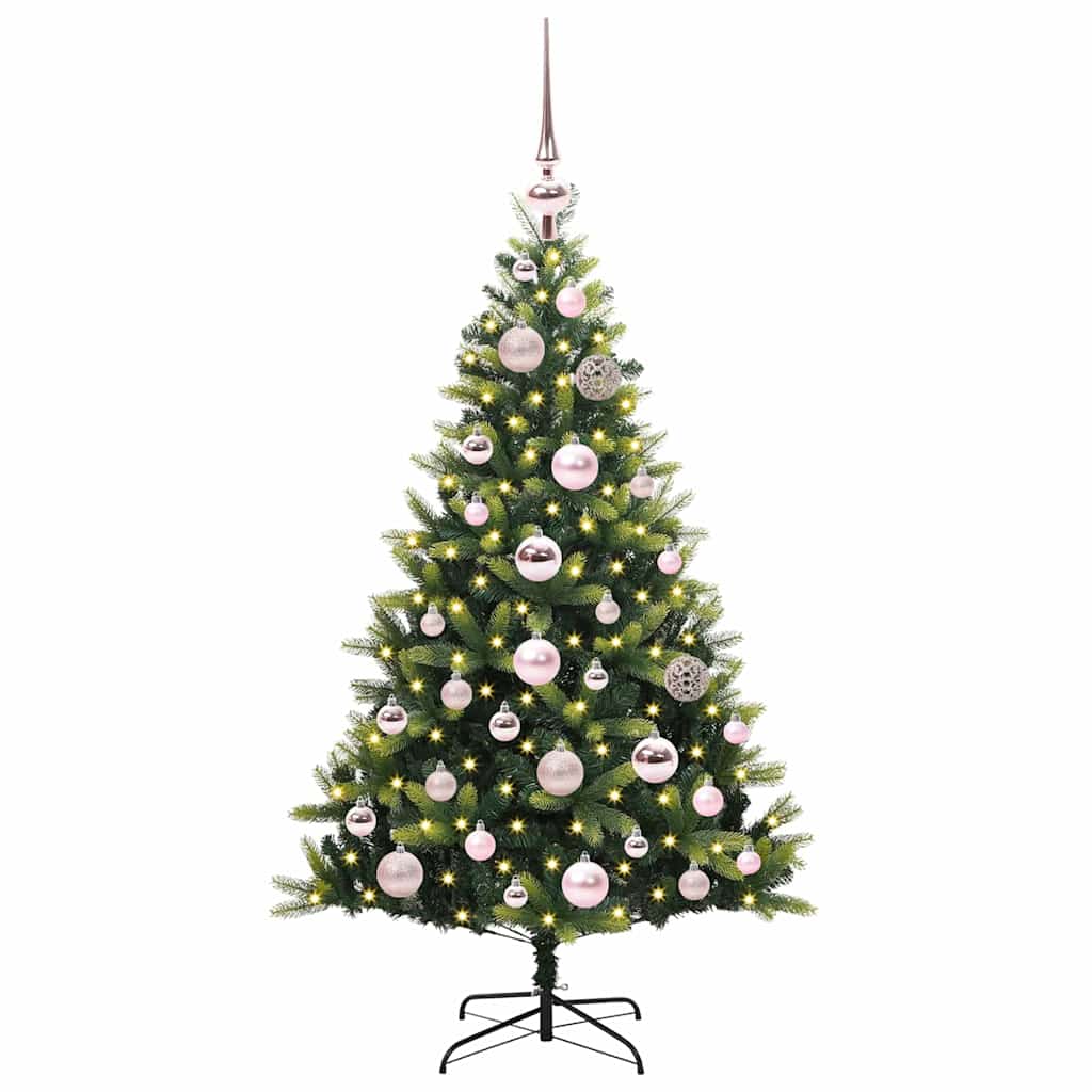 Konstgjort Fällbart Julträd 150 LEDs Grön 120 cm PVC och PE