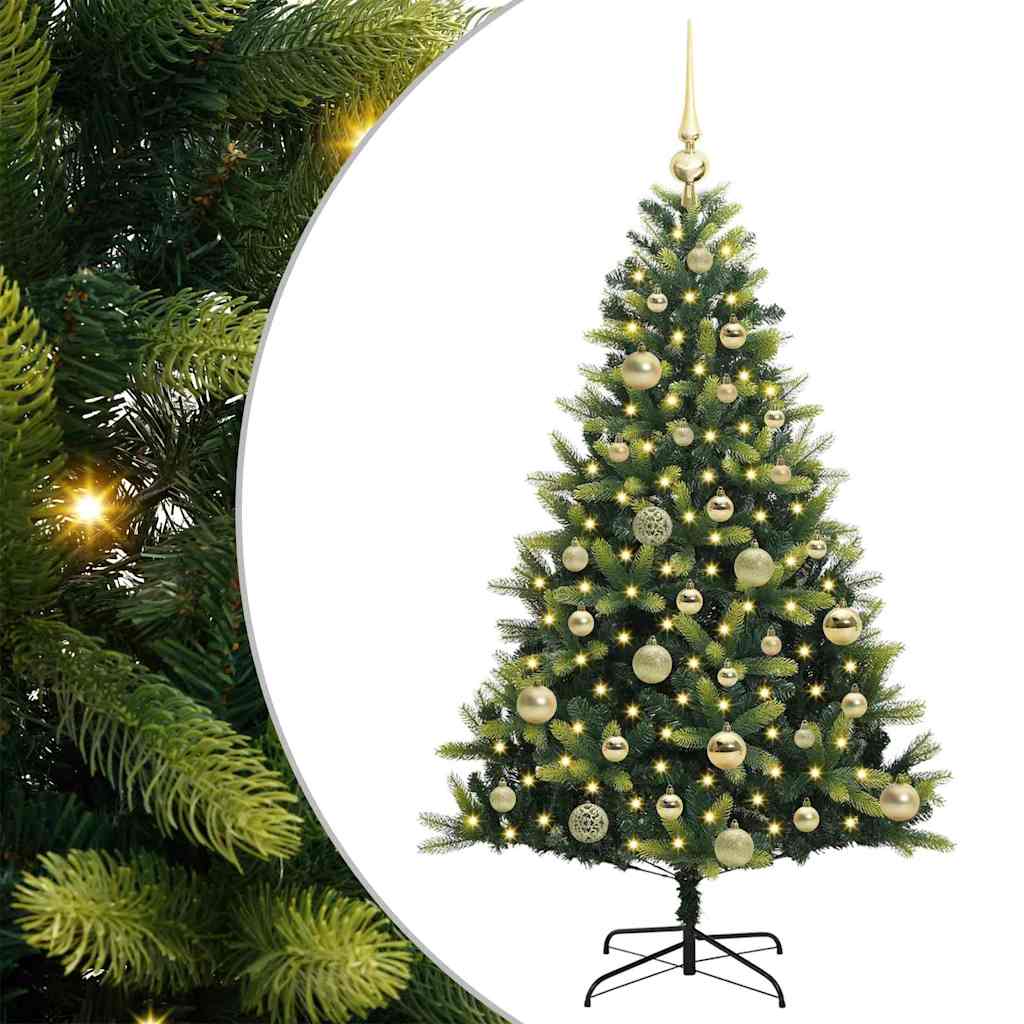 Konstgjort Fällbart Julträd 150 LEDs Grön 120 cm PVC och PE