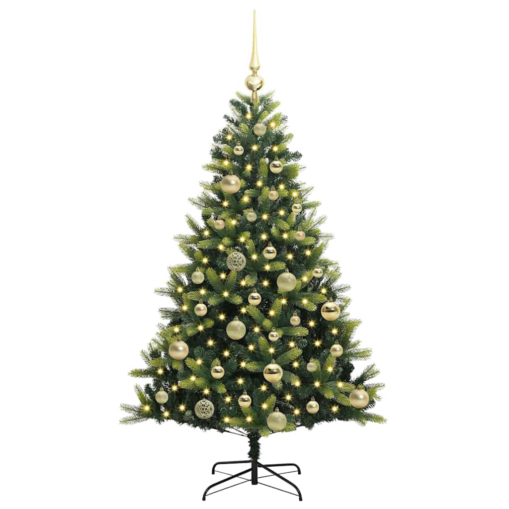 Konstgjort Fällbart Julträd 150 LEDs Grön 120 cm PVC och PE