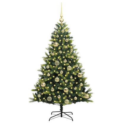 Konstgjort Fällbart Julträd 150 LEDs Grön 120 cm PVC och PE