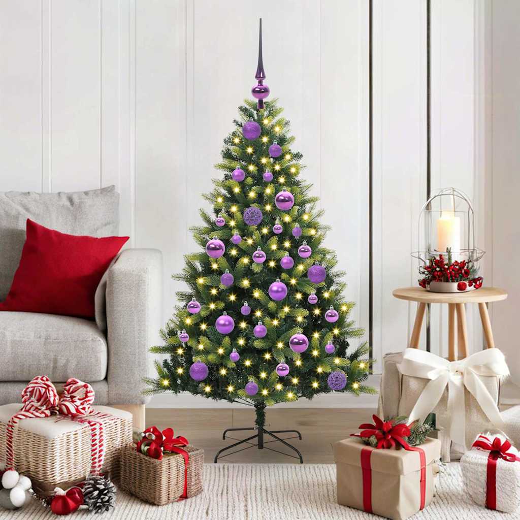 Konstgjort Fällbart Julträd 150 LEDs Grön 120 cm PVC och PE