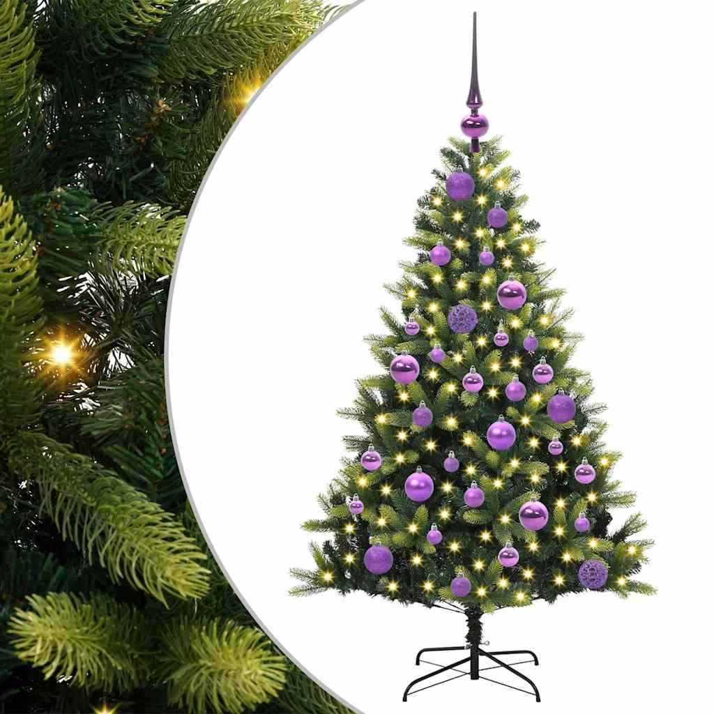 Konstgjort Fällbart Julträd 150 LEDs Grön 120 cm PVC och PE