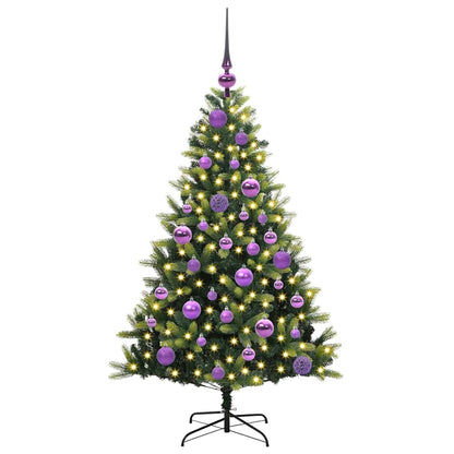 Konstgjort Fällbart Julträd 150 LEDs Grön 120 cm PVC och PE