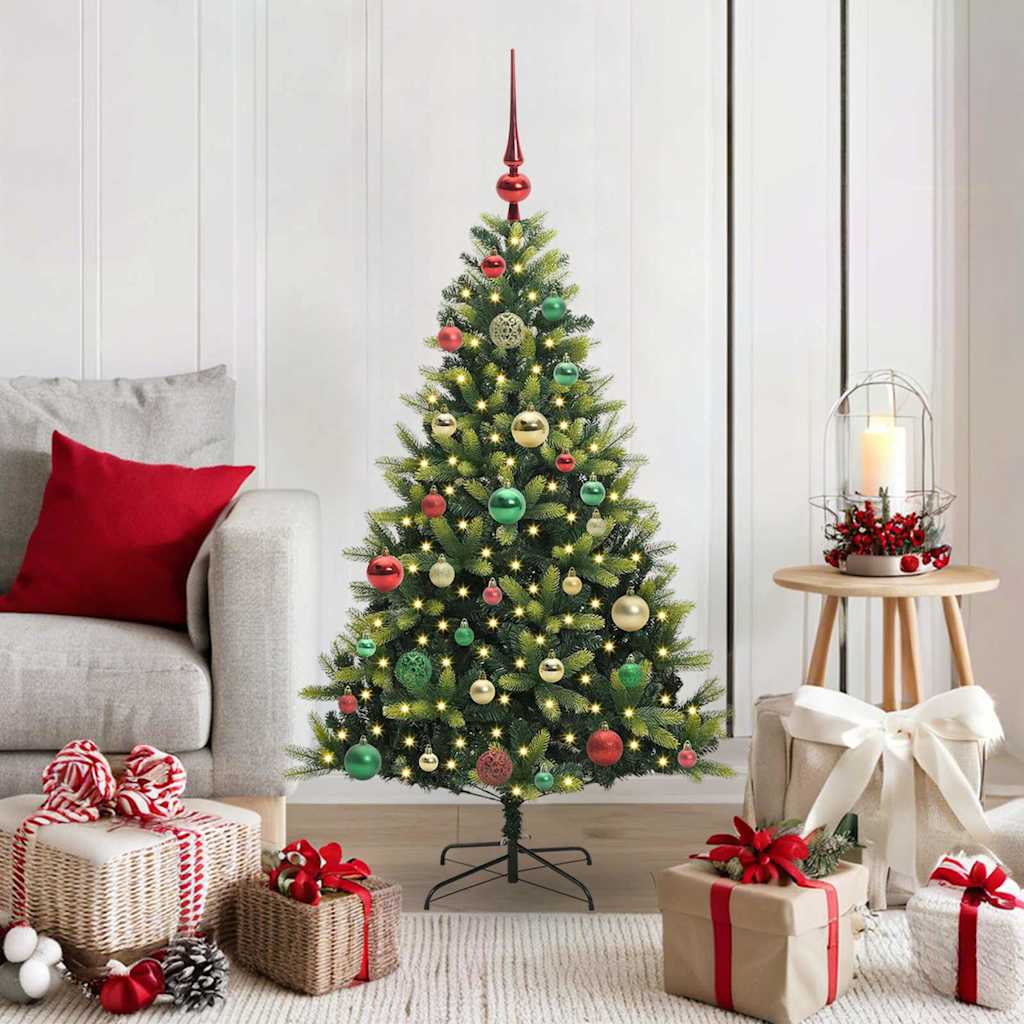 Konstgjort Fällbart Julträd 150 LEDs Grön 120 cm PVC och PE
