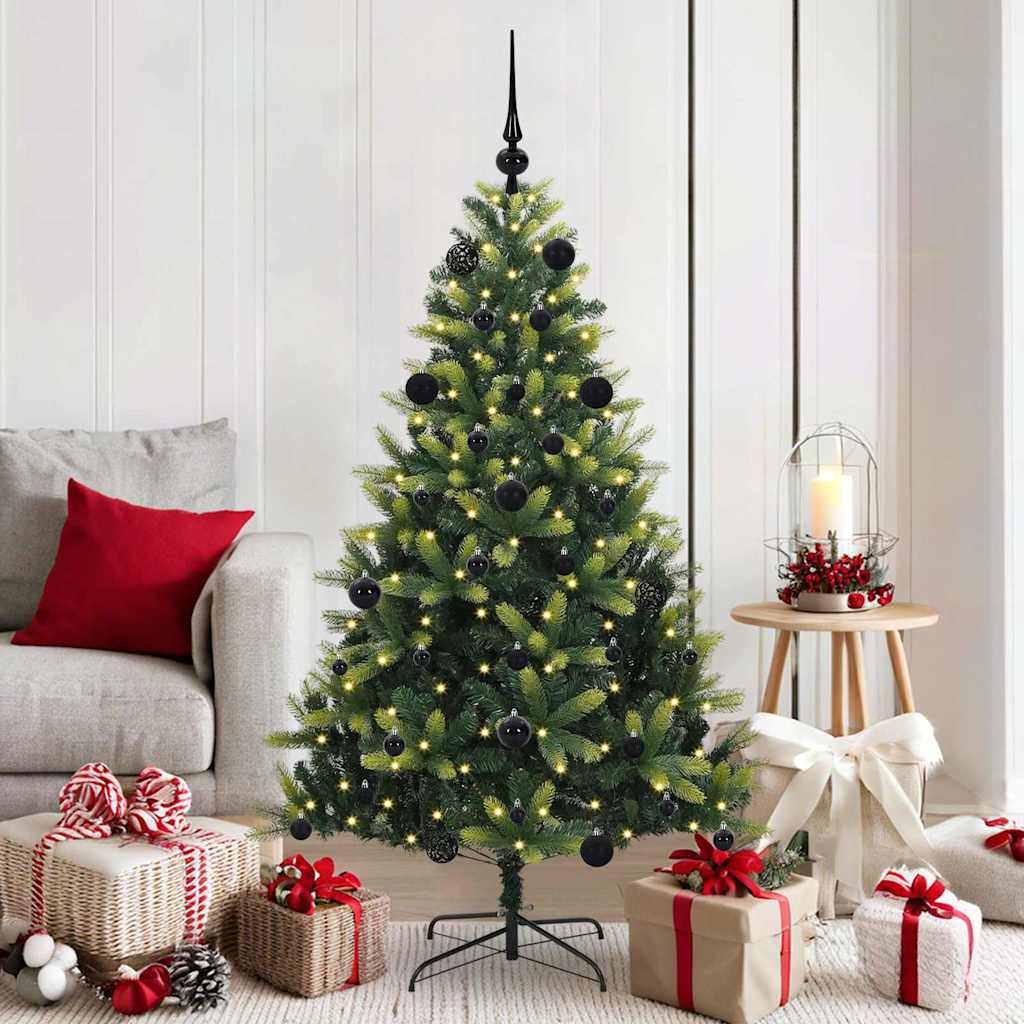 Konstgjort Fällbart Julträd 150 LEDs Grön 150 cm PVC och PE