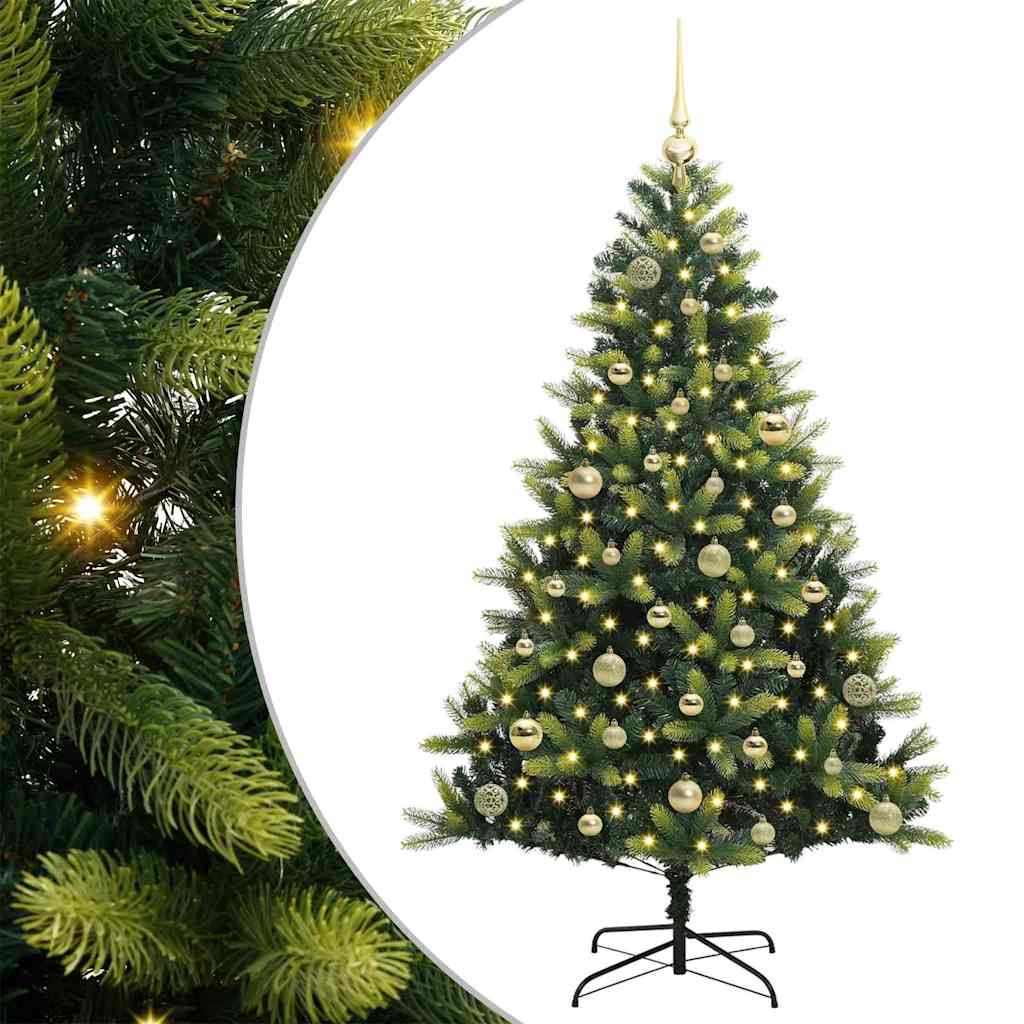 Konstgjort Fällbart Julträd 150 LEDs Grön 150 cm PVC och PE