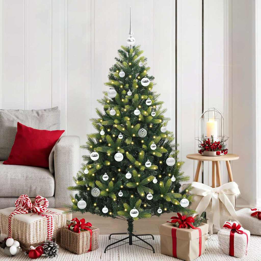 Konstgjort Fällbart Julträd 150 LEDs Grön 150 cm PVC och PE