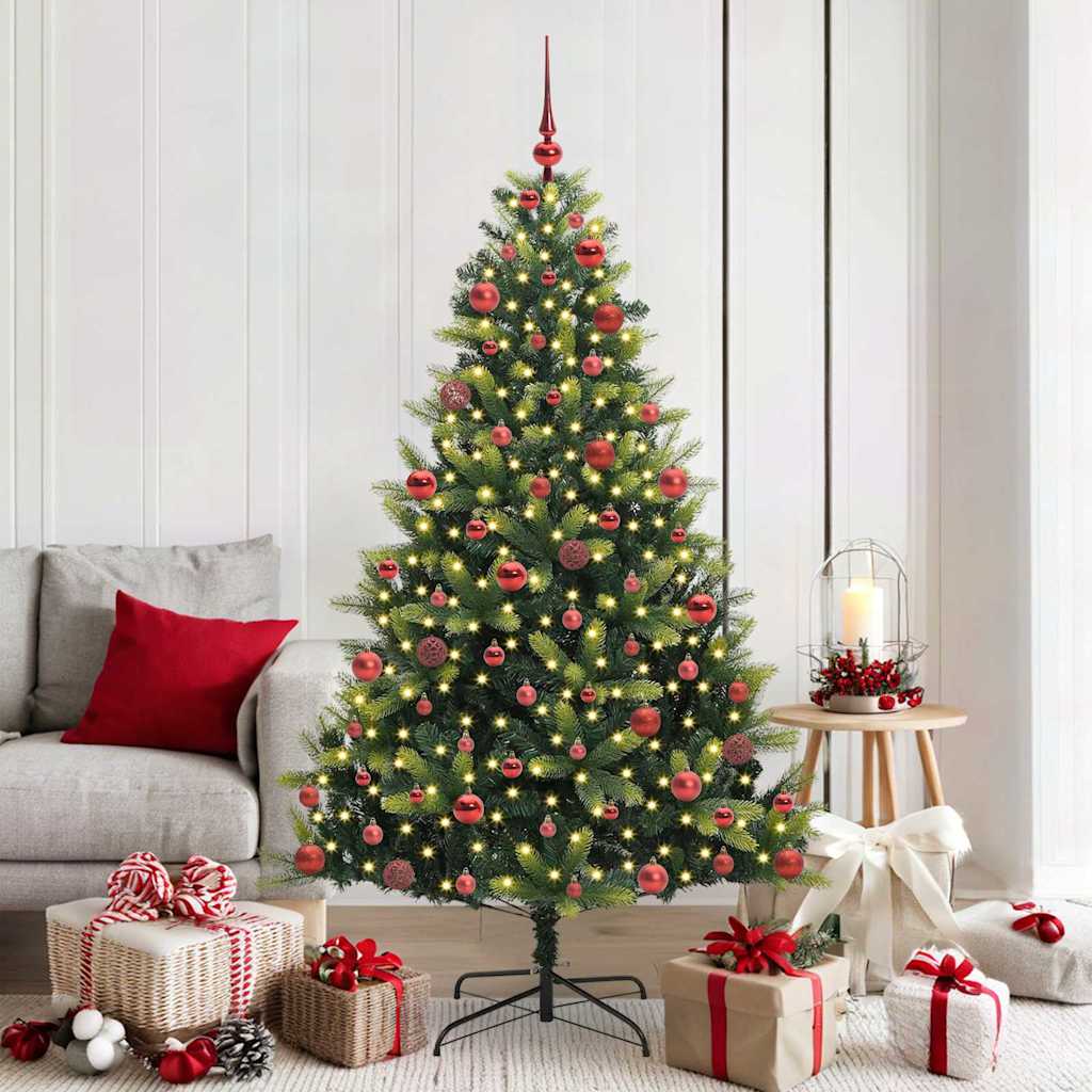 Konstigt hinged julgran 300 LEDs Grön 180 cm PVC och PE
