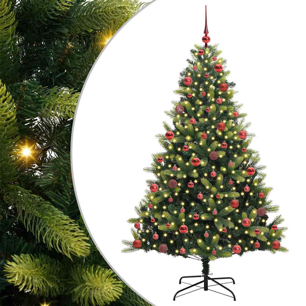 Konstigt hinged julgran 300 LEDs Grön 180 cm PVC och PE