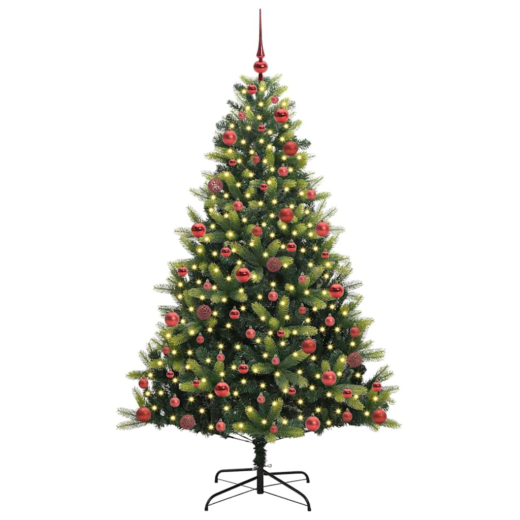 Konstigt hinged julgran 300 LEDs Grön 180 cm PVC och PE