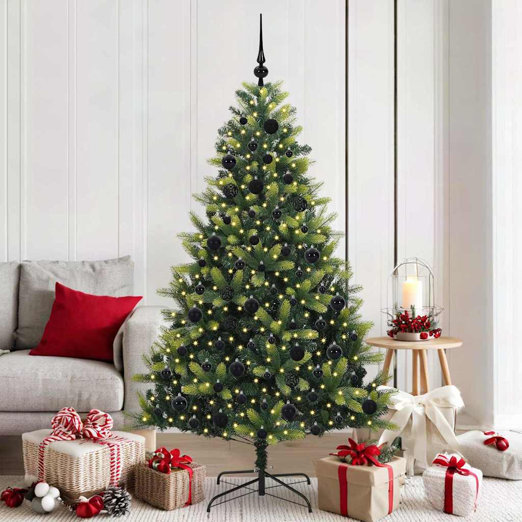 Konstigt hinged julgran 300 LEDs Grön 180 cm PVC och PE
